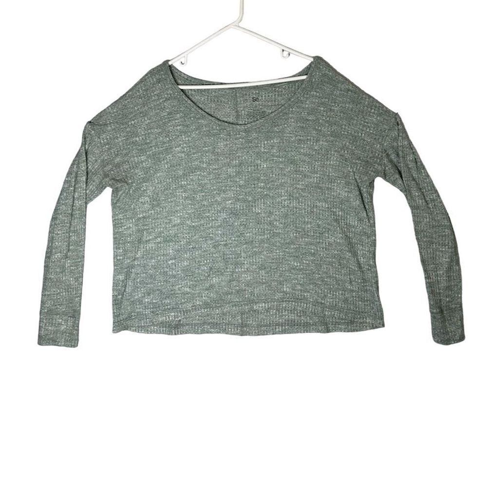 SO Women's Long Sleeve Boat Neck Cropped Blouse‎ Green/Black Size L